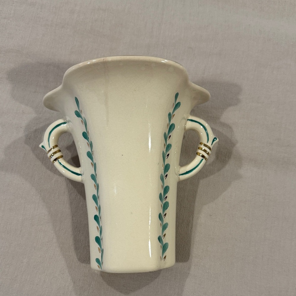 Vintage Arabia White Vase with Green Leaf Design